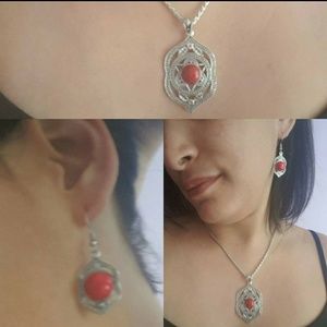 Red Necklace Earring Set
